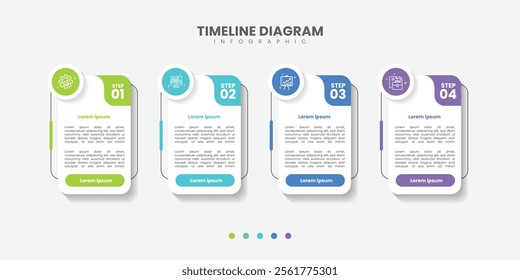Business infographic template design. 4 options or steps timeline infographic design. Can be used for process diagram, presentations, workflow layout, flow chart, steps, banner.