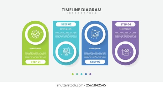 Business infographic template design. 4 options or steps timeline infographic design. Can be used for process diagram, presentations, workflow layout, flow chart, steps, banner.