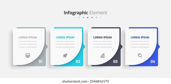 Business Infographic Template Design with Abstract Label, Icons and 4 Numbers for Presentation