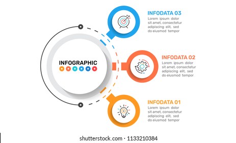 Business infographic template design with  circle and marketing icons with 3 step, options. Can be used for workflow diagram, presentation or web design. Vector illustration
