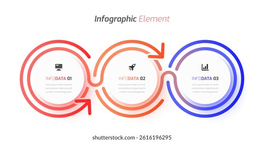 Business Infographic Template Design with Circle Label, Icon and 3 Option. Suitable for Process Diagram, Presentations, Workflow Layout, Banner, Flow Chart, Infographic.