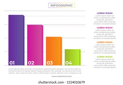 Business Infographic template design with column chart. Colorful modern theme. Vector art for website, marketing, presentation, process, diagrams, and annual reports. Trendy Eps10 illustration.