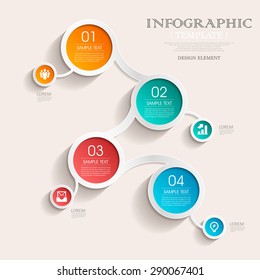 business infographic template design with connected circle elements.can be used for workflow layout, diagram, number options, web design.  illustration ,EPS10