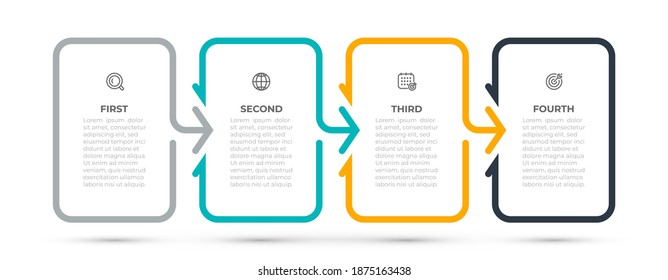 Business infographic template design element with arrow and icons. Timeline with 4 options or steps. Vector illustration. Can be used for workflow layout, info chart, info graph, web design.