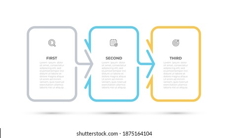 Business infographic template design element with arrow and icons. Timeline with 3 options or steps. Vector illustration. 