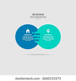 Elemento de diseño de Plantilla de infografía de negocios con medio proceso circular. Concepto de negocio de Vector con 2 opciones, pasos.