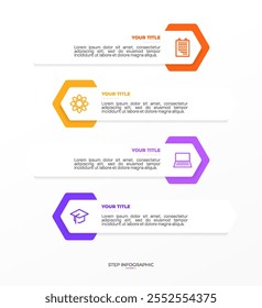 Diseño de Plantilla de infografía de negocios con etiqueta hexagonal, ícono y 4 opciones. Adecuado para diagrama de procesos, presentaciones, diseño de flujo de trabajo, Anuncio, diagrama de flujo, infografía.