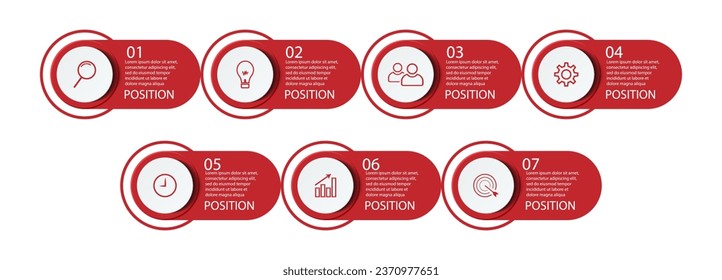 Business Infographic Template Design. minimal concept Timeline with 7 steps, options and marketing icons. Vector linear infographic with seven connected elements. Can be used for presentations on your