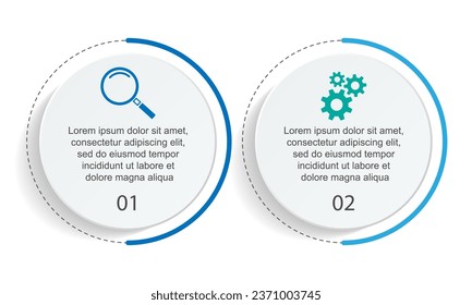 Business Infographic Template Design. minimal concept Timeline with 2 steps, options and marketing icons. Vector linear infographic with two connected elements. Can be used for presentations on your b