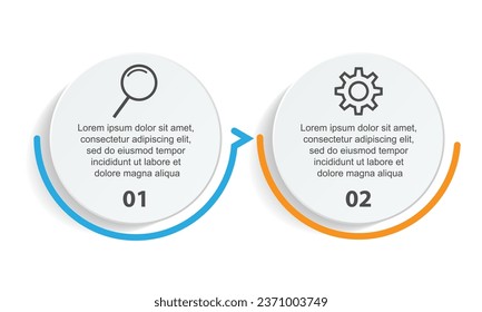 Business Infographic Template Design. minimal concept Timeline with 2 steps, options and marketing icons. Vector linear infographic with two connected elements. Can be used for presentations on your b