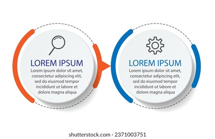 Business Infographic Template Design. minimal concept Timeline with 2 steps, options and marketing icons. Vector linear infographic with two connected elements. Can be used for presentations on your b