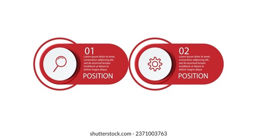 Business Infographic Template Design. minimal concept Timeline with 2 steps, options and marketing icons. Vector linear infographic with two connected elements. Can be used for presentations on your b