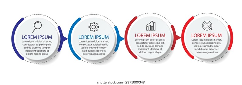 Business Infographic Template Design. minimal concept Timeline with 4 steps, options and marketing icons. Vector linear infographic with four connected elements. Can be used for presentations on your 