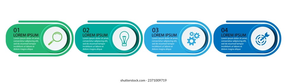 Business Infographic Template Design. minimal concept Timeline with 4 steps, options and marketing icons. Vector linear infographic with four connected elements. Can be used for presentations on your 
