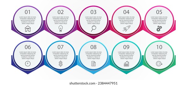 Business Infographic Template Design. Minimal concept of timeline with 10 steps,
options, and marketing icons. Vector linear infographic with ten connected elements.
Can be used for your business gift