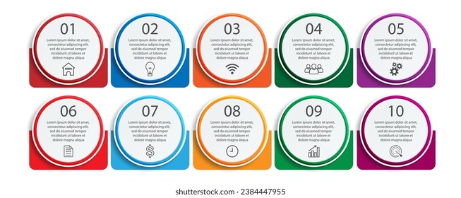 Business Infographic Template Design. Minimal concept of timeline with 10 steps,
options, and marketing icons. Vector linear infographic with ten connected elements.
Can be used for your business gift