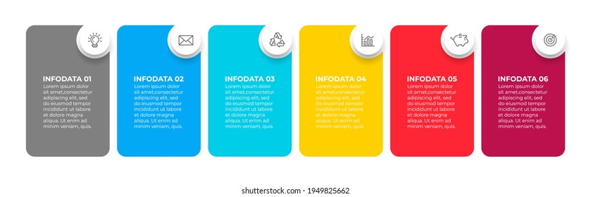 Business infographic template design with rectangle and circles. Timeline process with 6 steps or options.