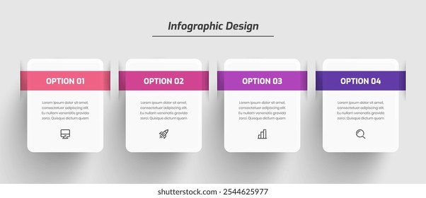 Business Infographic Template Design with Rectangle Label Icon and 4 Option for Presentation