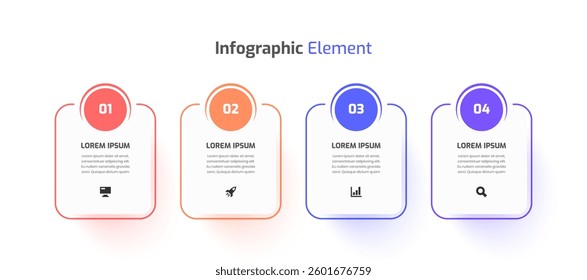 Business Infographic Template Design with Rectangle Label Icon and 4 Number for Presentation	