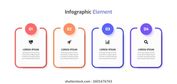 Business Infographic Template Design with Rectangle Label Icon and 4 Number for Presentation