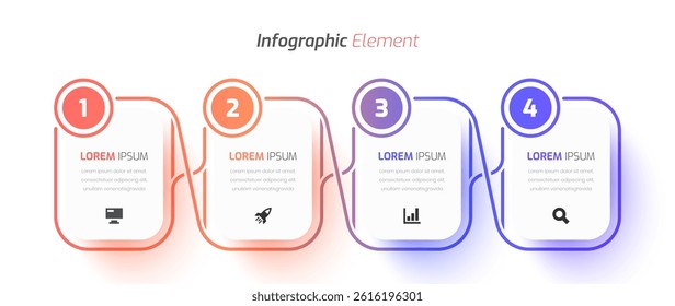 Business Infographic Template Design with Rectangle Label, Icon and 4 Number. Suitable for Process Diagram, Presentations, Workflow Layout, Banner, Flow Chart, Infographic.