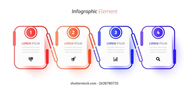 Business Infographic Template Design with Rectangle Label, Icon and 4 Number. Suitable for Process Diagram, Presentations, Workflow Layout, Banner, Flow Chart, Infographic.