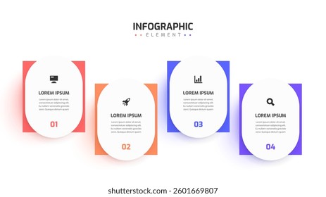 Business Infographic Template Design with Rounded Rectangle Label Icon and 4 Number for Presentation