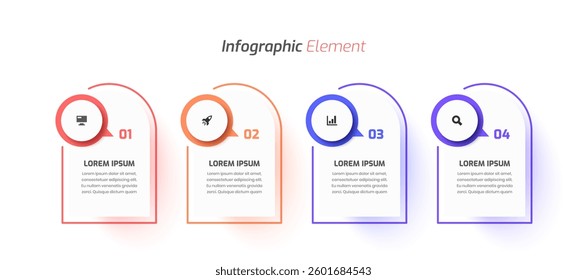 Business Infographic Template Design with Rounded Rectangle Label Icon and 4 Number for Presentation	