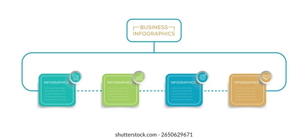 Business infographic template design with rounded rectangle. Process chart with 4 options, steps. vector chart in various colors, also with number and signs.