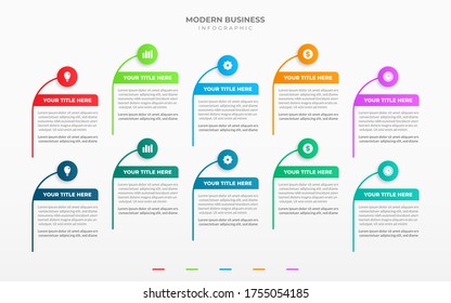 Business Infographic Template Design with Ten Options or Steps. Modern Infographic Design can be used for Presentations Banner, Workflow Layout, Process Diagram, Flow Chart and Info Graph