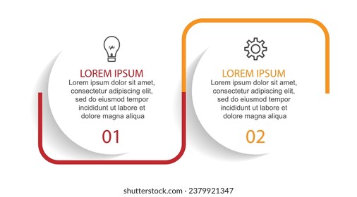 Diseño de plantillas de Infografía Empresarial. Concepto mínimo de línea de tiempo con 2 pasos de opción e iconos de marketing. Infografía lineal vectorial con dos elementos conectados. Puede utilizarse para los regalos de su empresa