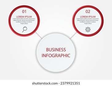 Diseño de plantillas de Infografía Empresarial. Concepto mínimo de línea de tiempo con 2 pasos de opción e iconos de marketing. Infografía lineal vectorial con dos elementos conectados. Puede utilizarse para los regalos de su empresa