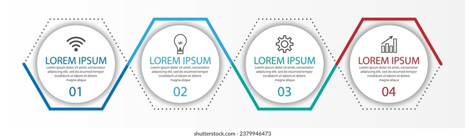 Business Infographic Template Design. Time line minimal concept with 4 option steps and marketing icons. Vector linear infographic with four connected elements. Can be used for your business gifts