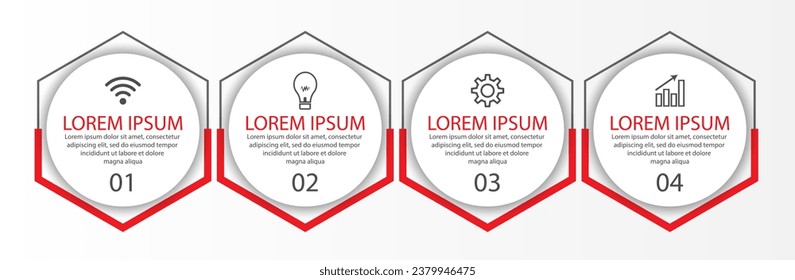 Diseño de plantillas de Infografía Empresarial. Concepto mínimo de línea de tiempo con 4 pasos de opción e iconos de marketing. Infografía lineal vectorial con cuatro elementos conectados. Puede utilizarse para los regalos de su empresa