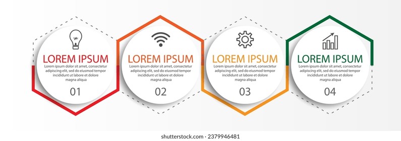 Business Infographic Template Design. Time line minimal concept with 4 option steps and marketing icons. Vector linear infographic with four connected elements. Can be used for your business gifts