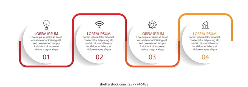 Business Infographic Template Design. Time line minimal concept with 4 option steps and marketing icons. Vector linear infographic with four connected elements. Can be used for your business gifts