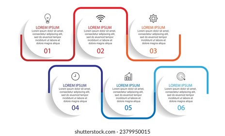 Diseño de plantillas de Infografía Empresarial. Concepto mínimo de línea de tiempo con 6 pasos de opciones e iconos de marketing. Infografía lineal vectorial con seis elementos conectados. Puede utilizarse para los regalos de su empresa