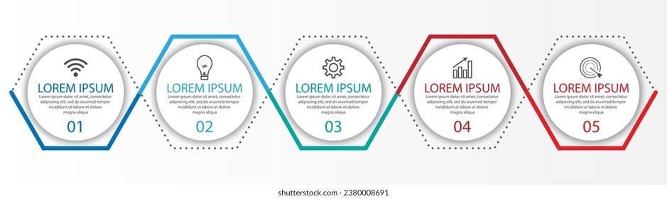 Business Infographic Template Design. Time line minimal concept with 5 option steps and marketing icons. Vector linear infographic with five connected elements. Can be used for your business gifts