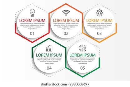 Business Infographic Template Design. Time line minimal concept with 5 option steps and marketing icons. Vector linear infographic with five connected elements. Can be used for your business gifts