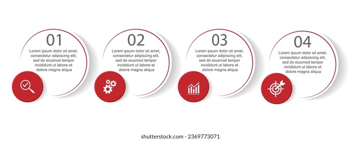 Business Infographic Template Design. Timeline with 4 steps, marketing options and icons. Vector linear infographic with four connected elements. Can be used for presentations in your business.