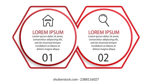 Business Infographic Template Design. Timeline minimal concept with 2 steps, 
options and marketing icons. Vector linear infographic with three connected elements. 
Can be used for your business prese
