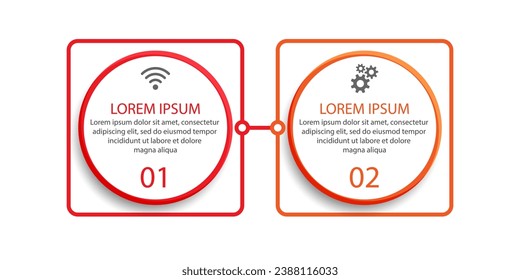 Business Infographic Template Design. Timeline minimal concept with 2 steps, 
options and marketing icons. Vector linear infographic with three connected elements. 
Can be used for your business prese