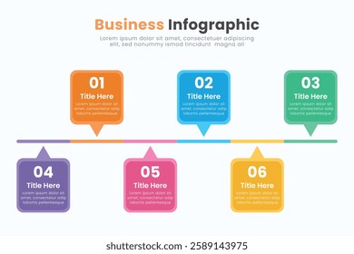 Business infographic template design. Timeline concept with 6 steps. Can be used for presentations, workflow layout, diagram, banner, web design, Vector illustration.