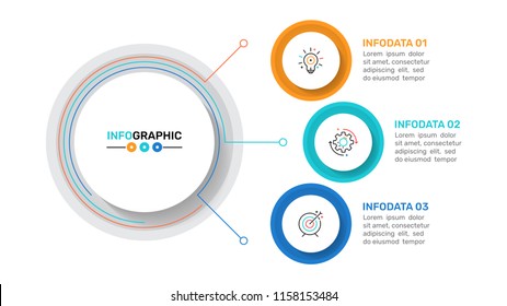 Business infographic template design vector circle shapes, line and marketing icons with 3 step, options. Can be used for workflow diagram, business process step, presentation or web design.