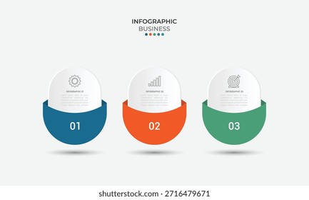 Infografía de negocios Diseño de Plantilla Vector Formas de círculo, línea e iconos de marketing con 3 pasos, opciones. Se puede utilizar para el diagrama de flujo de trabajo, paso de proceso de negocio, presentación o Diseño web.
