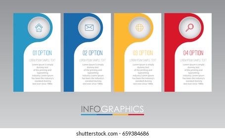 Business Info-graphic Template diagram with 4 steps multi-Color design, labels design, Vector info-graphic element, Flat style vector illustration EPS 10.