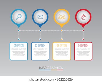 Business Info-graphic Template diagram with 4 steps multi-Color design, labels design, Vector info-graphic element, Flat style vector illustration EPS 10.