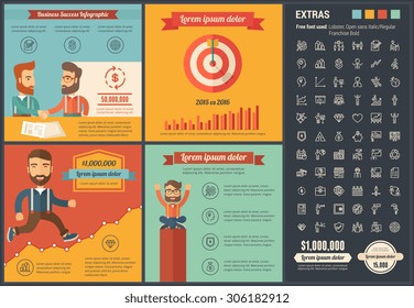 Business infographic template and elements. The infographic  template includes illustrations of hipster men and huge awesome set of thin line icons. Modern minimalistic flat vector infographic design.