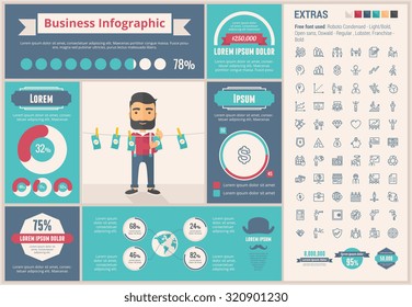 Business infographic template and elements. The template includes illustrations of hipster men and huge awesome set of thin line icons. Modern minimalistic flat vector design.