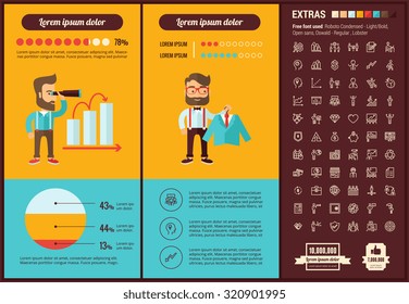 Business infographic template and elements. The template includes illustrations of hipster men and huge awesome set of thin line icons. Modern minimalistic flat vector design.